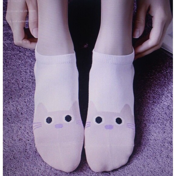 5 Pairs Cartoon Cat Print Socks Women’s Low Cut Ankle Kitty Pink White Girls NIP - Picture 5 of 8